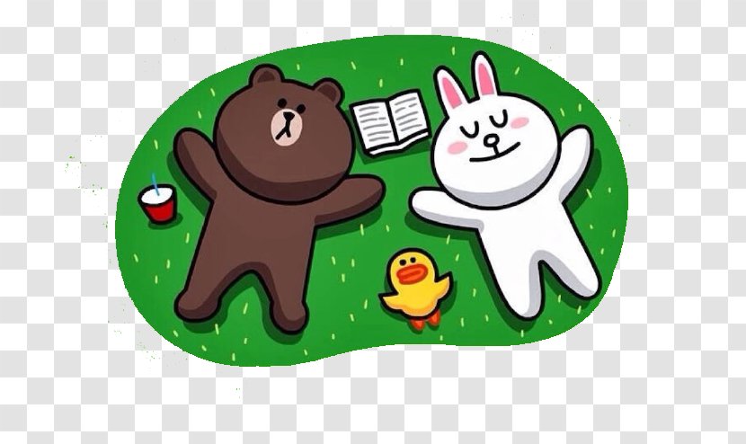 LINE BROWN FARM Bear Rabbit Sticker - Cartoon - Grass To Rest Transparent PNG
