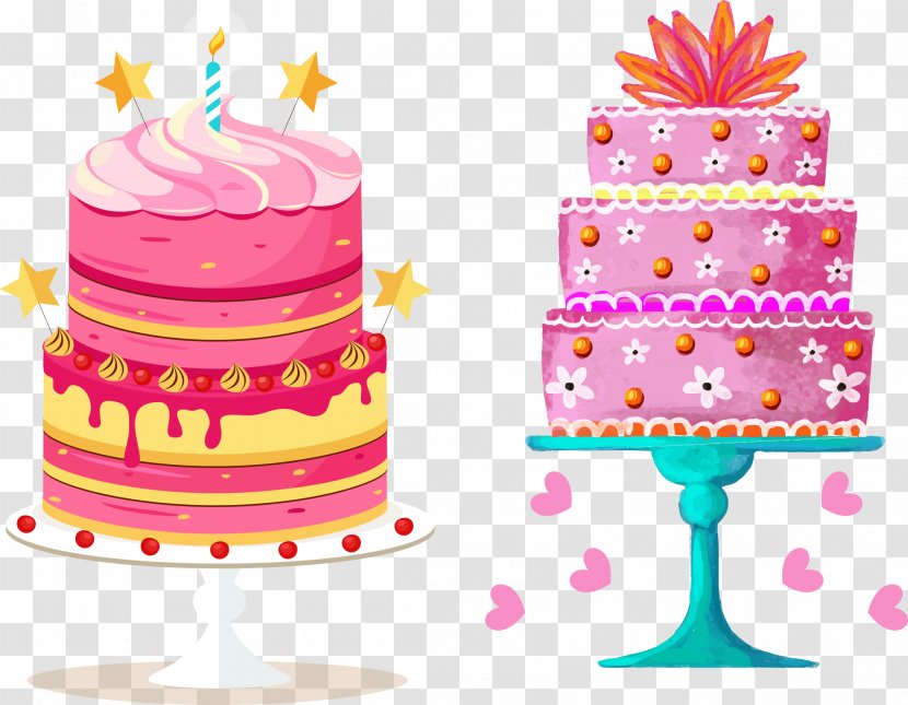 Birthday Cake Wedding Layer - Fondant Icing - Vector Hand-painted Multi-layer Transparent PNG