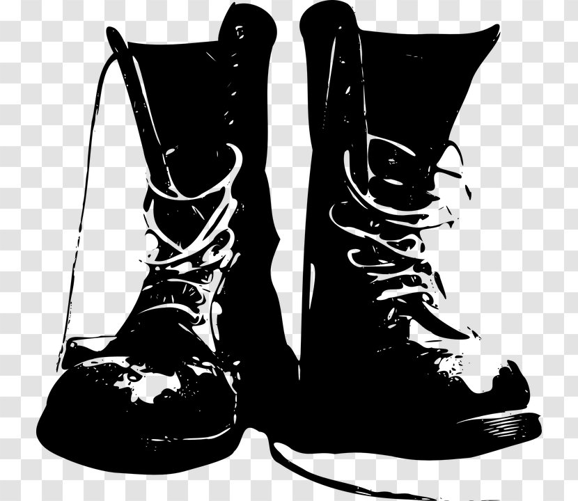 Combat Boot Shoe Clip Art - Black And White Transparent PNG