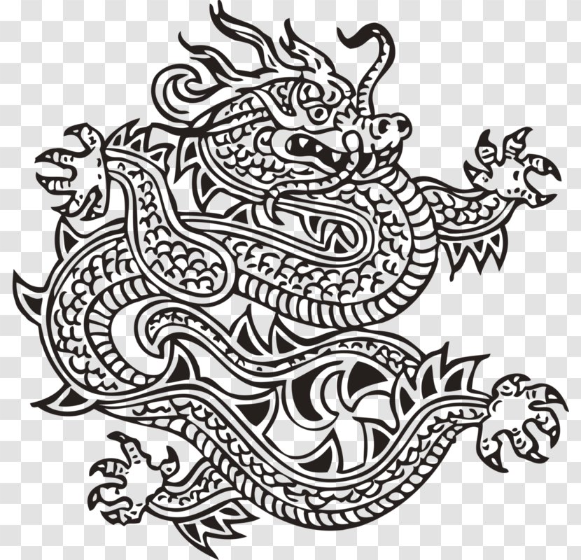 Chinese Dragon China Drawing Black And White - Art Transparent PNG