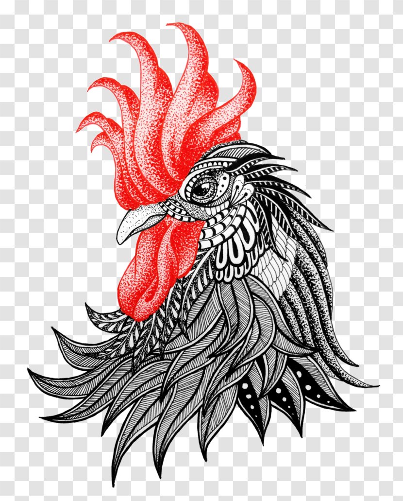 Rooster Drawing Dragon Abziehtattoo - Neck Transparent PNG