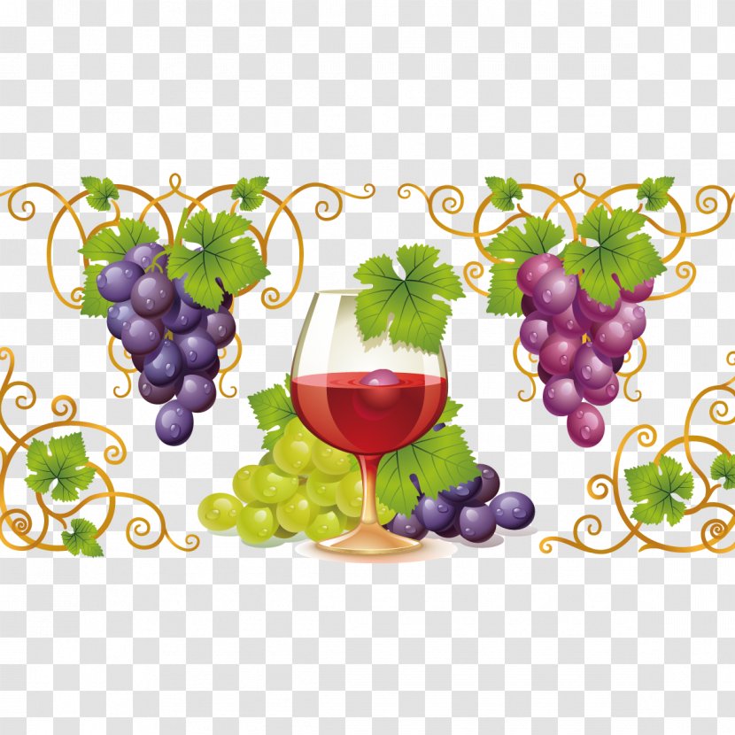 Red Wine Common Grape Vine Clip Art - Glass - Grapes And Transparent PNG