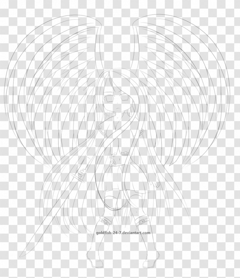 Line Art White Cartoon Sketch - Tree - Angel Wings Transparent PNG