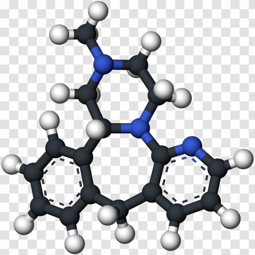 Clozapine Atypical Antipsychotic Molecule Ball-and-stick Model - Skeletal Formula Transparent PNG