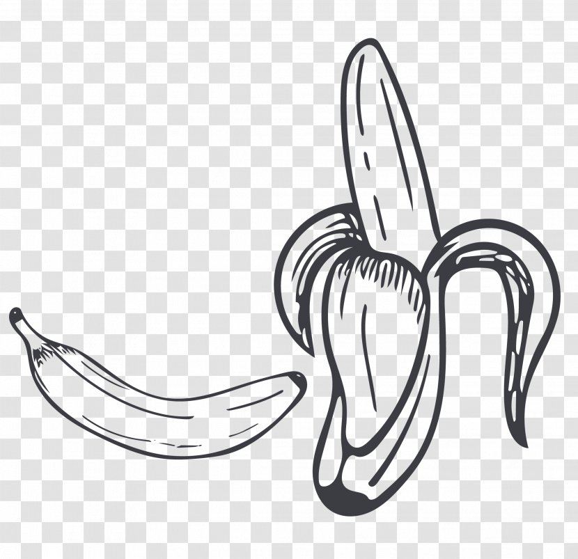 Black And White Drawing Banana Cartoon - Sketch Transparent PNG