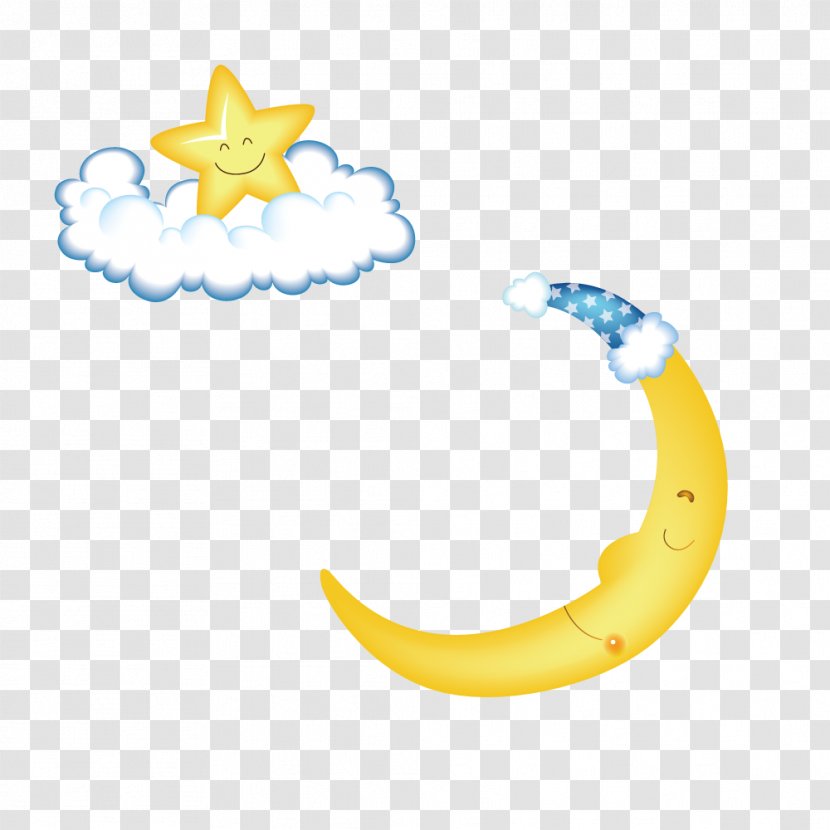 Hat Moon Designer Clip Art - Yellow - Wearing A Cute And Stars On The Clouds Transparent PNG