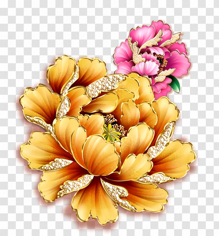 Moutan Peony Gold Clip Art - Flower Bouquet - Golden Transparent PNG