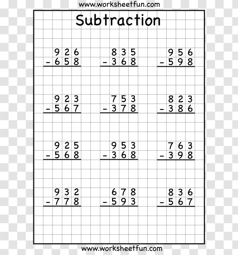 Regrouping Subtraction Third Grade Worksheet Numerical Digit - Flower - Kindergarten Newspaper Box Transparent PNG