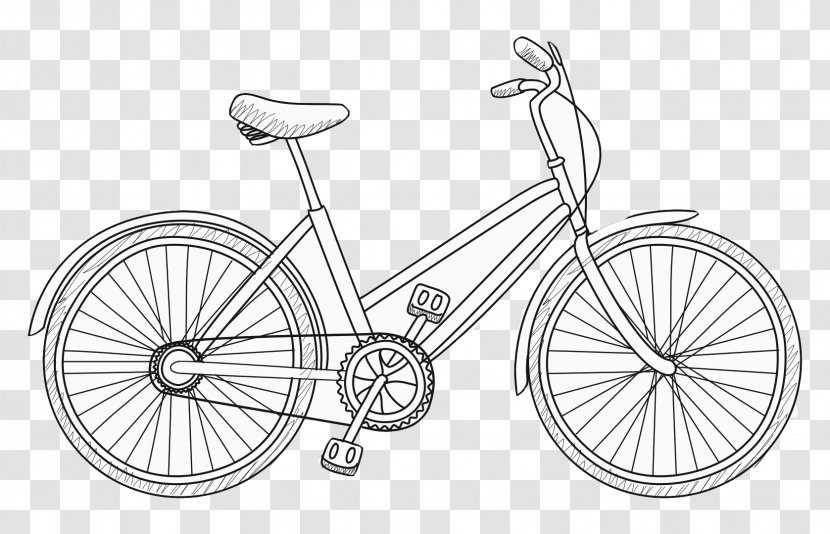 Bicycle Wheels Frames Black And White Drawing - Wheel Transparent PNG