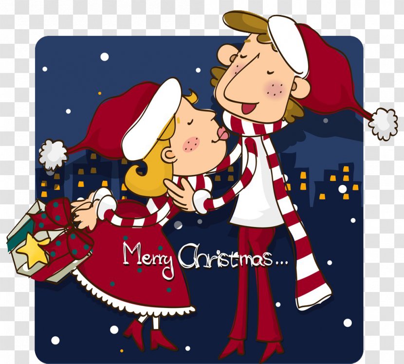 Christmas Significant Other Cartoon Illustration - Decoration - Kissing Couple Transparent PNG