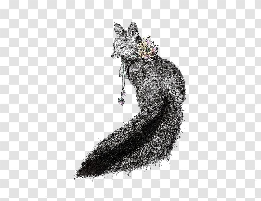 Drawing Illustrator Art Illustration - Tail - Hand-painted Black And White Fox Transparent PNG