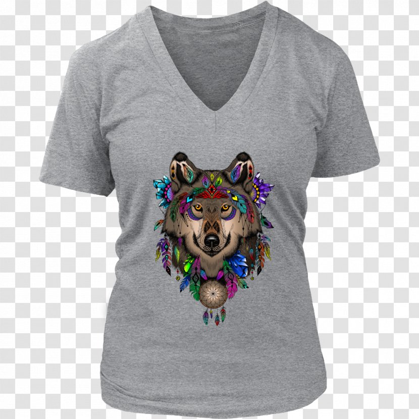 T-shirt Hoodie Neckline Top - Fashion - Dreamcatcher Wolf Transparent PNG
