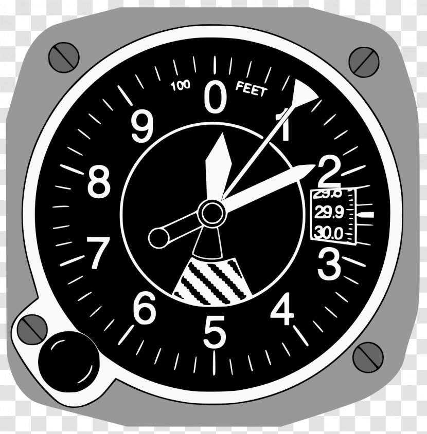 Airplane Altimeter Altitude Atmospheric Pressure Barometer - Black And White Transparent PNG