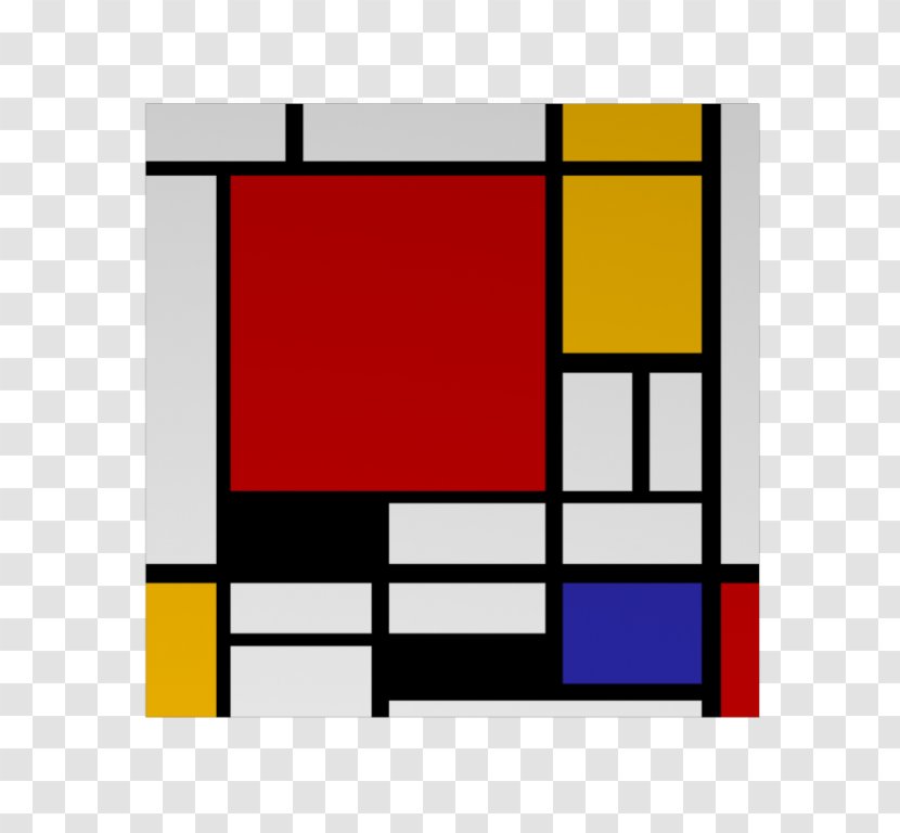 Composition II In Red, Blue, And Yellow With Yellow, Black Line, Second State De Stijl - Painting Transparent PNG