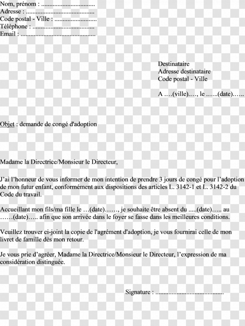 Document Paternity Leave In France Letter Of Absence Employer - Parental - AGREMENT Transparent PNG