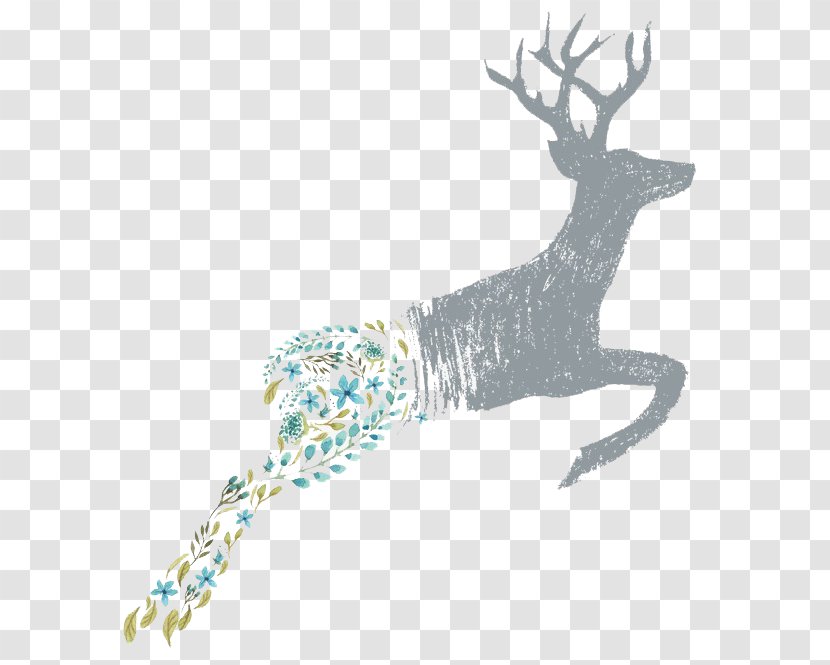 Deer Flower Floral Design Clip Art - Watercolor Transparent PNG
