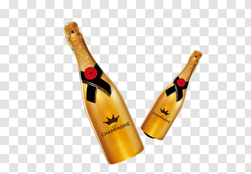 Champagne Wine Bottle Drink - Alcoholic Beverage - Golden Beer Bottles Transparent PNG