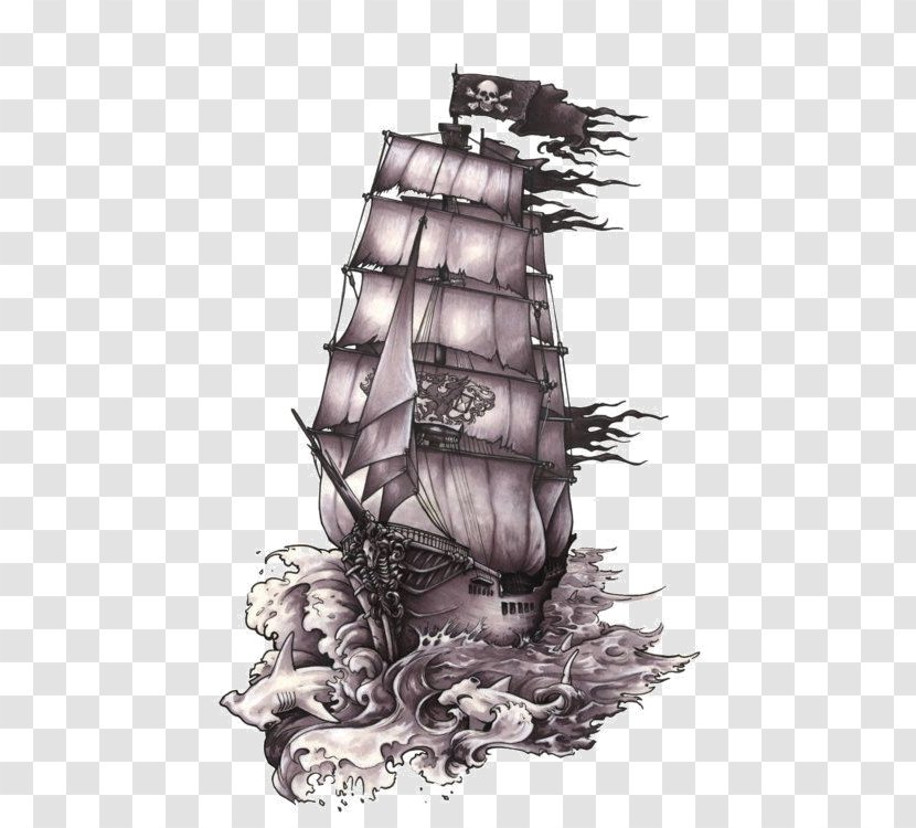 Drawing Ship Piracy Art Tattoo - Tall Transparent PNG