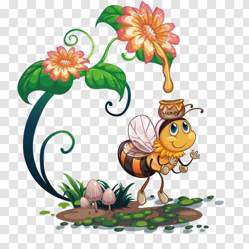Bee Honey Flower Royalty-free - Tree - Cute Transparent PNG