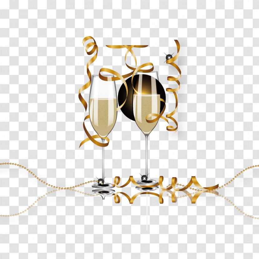 Champagne Glass Wine Cup - Vector And Ribbons Transparent PNG