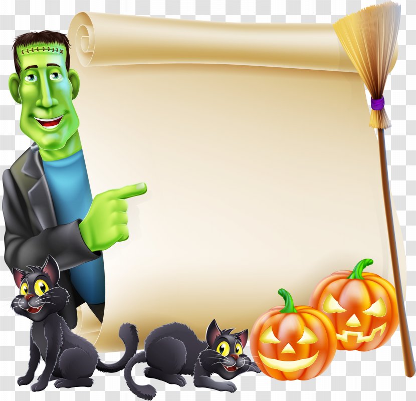 Halloween Scroll Clip Art - Witch Cat Transparent PNG