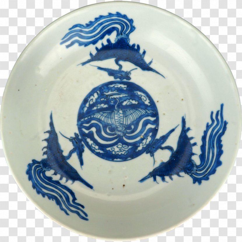 Blue And White Pottery Porcelain Tableware Plate Kraak Ware - Delftware Transparent PNG