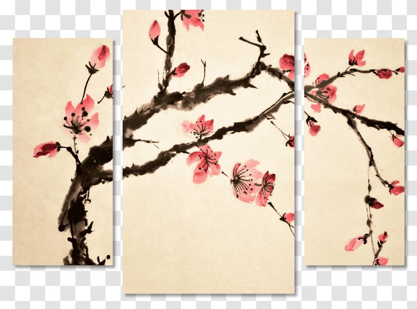 Japanese Art Cherry Blossom Painting - Canvas Print - Japan Transparent PNG