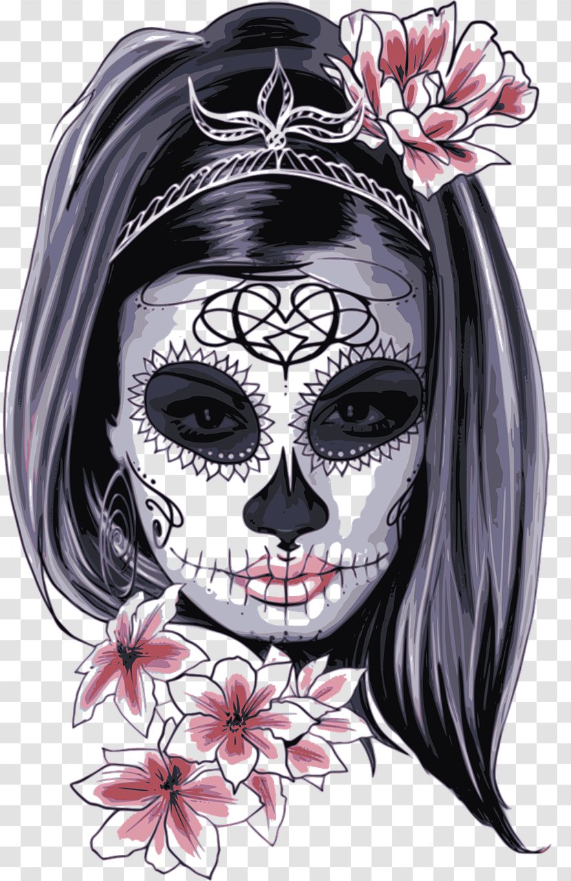 La Calavera Catrina Skull Drawing Day Of The Dead - Halloween - Women's Transparent PNG