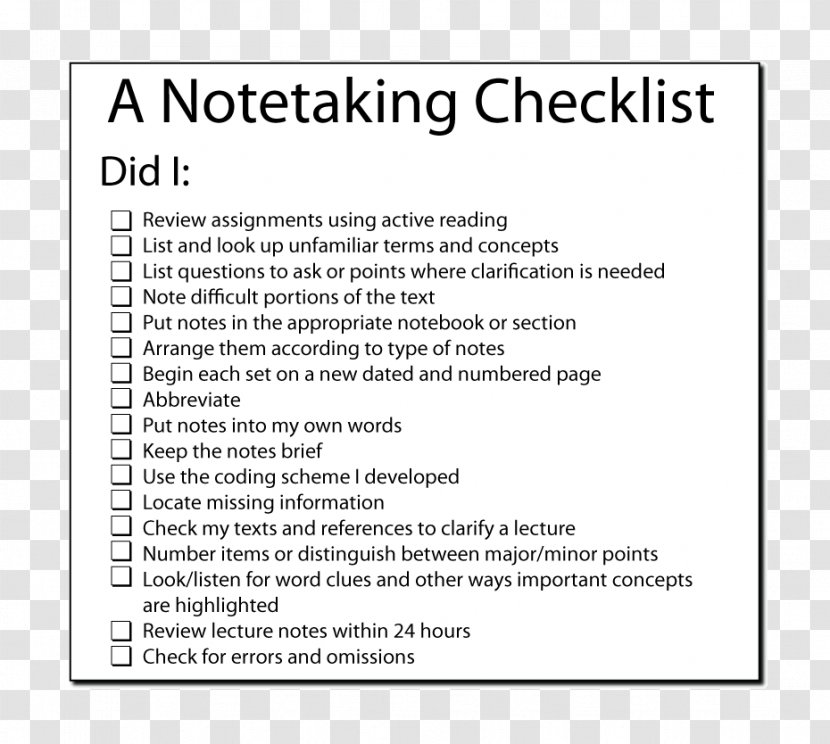 Note-taking Study Skills Middle School High - Classroom Transparent PNG