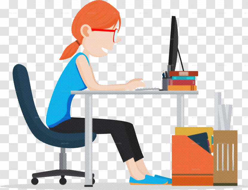 Sitting Cartoon Desk Furniture Office Chair Transparent PNG