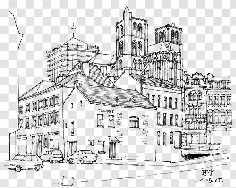 Architecture Architectural Style - Line Art - Cartoon Scene Artwork Transparent PNG