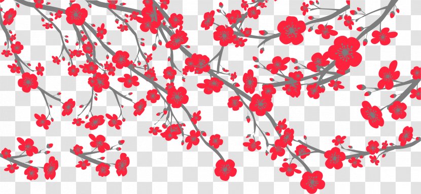 Red Cherry Blossom Cerasus - Flower - Tree Branches Transparent PNG