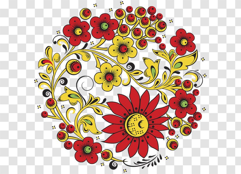 Floral Design Khokhloma Ornament Folk Art - Cut Flowers - Painting Transparent PNG
