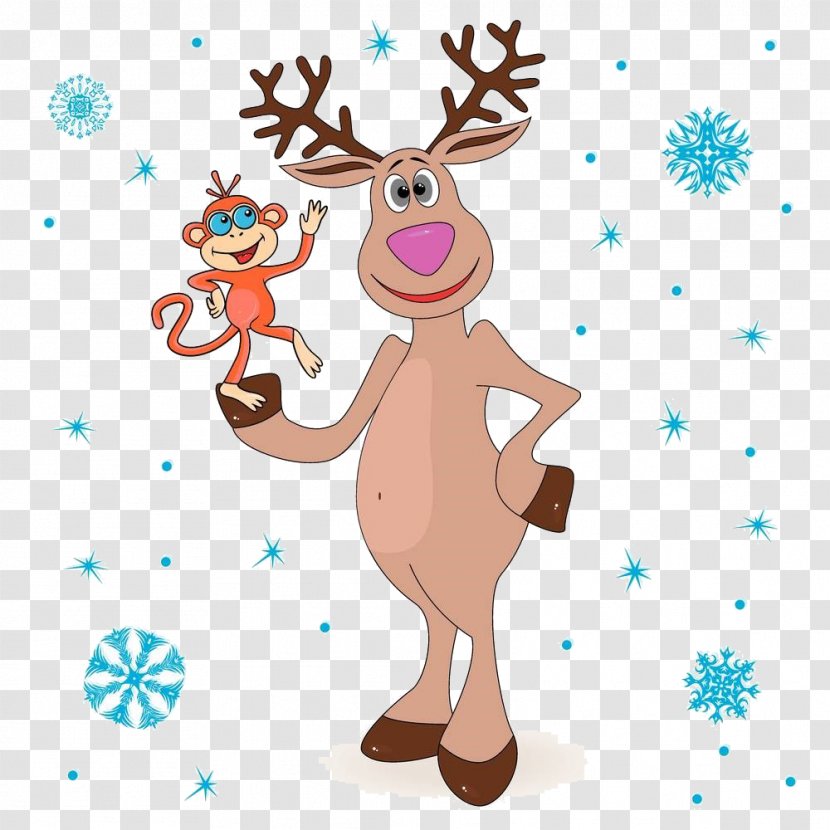 Reindeer Santa Claus Christmas - Stock Photography - Cartoon Elk Monkey Material Transparent PNG