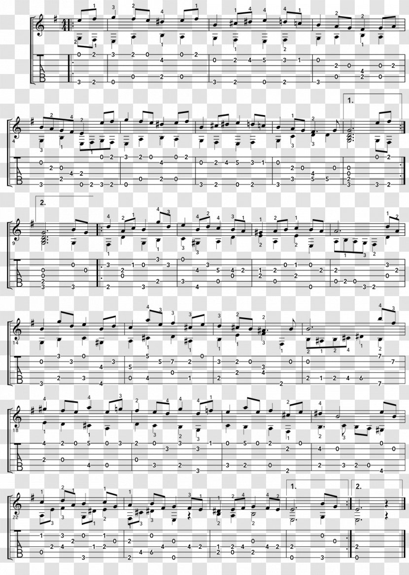 Bourrée In E Minor Tablature Acoustic Guitar Lute Suite Minor, BWV 996 - Flower Transparent PNG