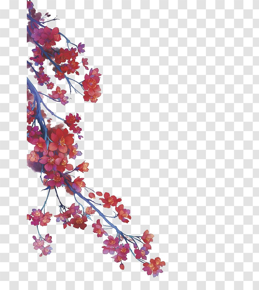Watercolor Painting Plum Blossom Ink Wash - Red Decorative Pattern Transparent PNG