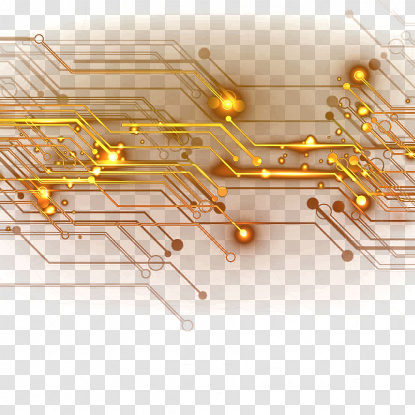 Integrated Circuit Electronic - Electromagnetic Coil - Gold Chip Lines Transparent PNG
