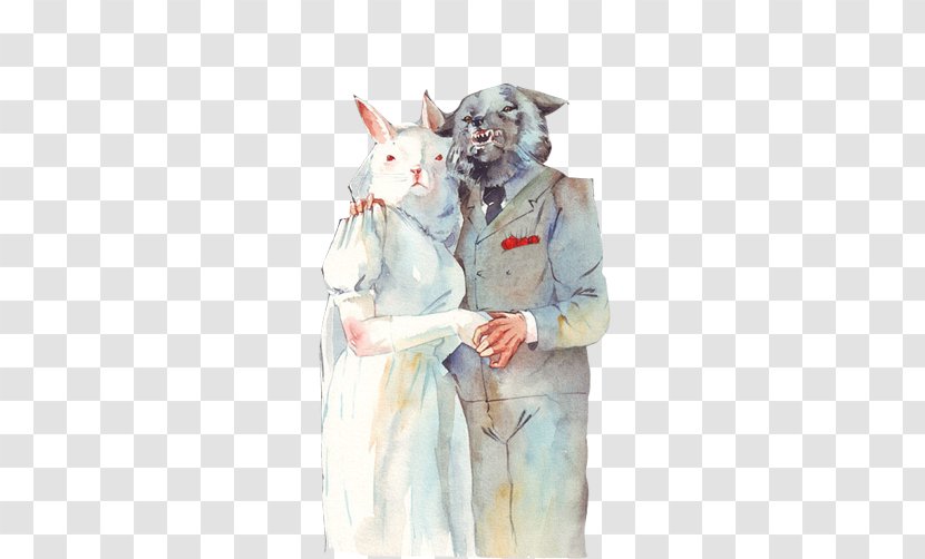 Illustrator Watercolor Painting Painter Art Illustration - Rabbit Couple Portrait Stock Image Transparent PNG