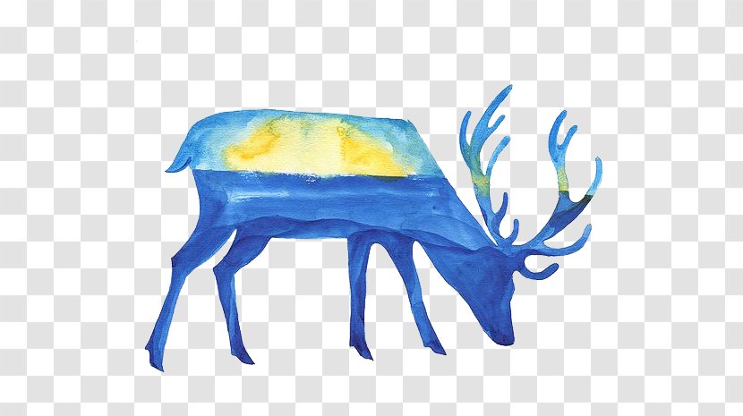 Reindeer Watercolor Painting - Cartoon Deer Transparent PNG