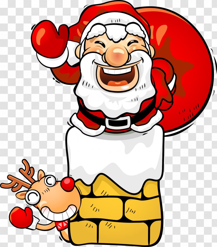 Santa Clauss Reindeer Christmas Cartoon - Art - With Elk Transparent PNG