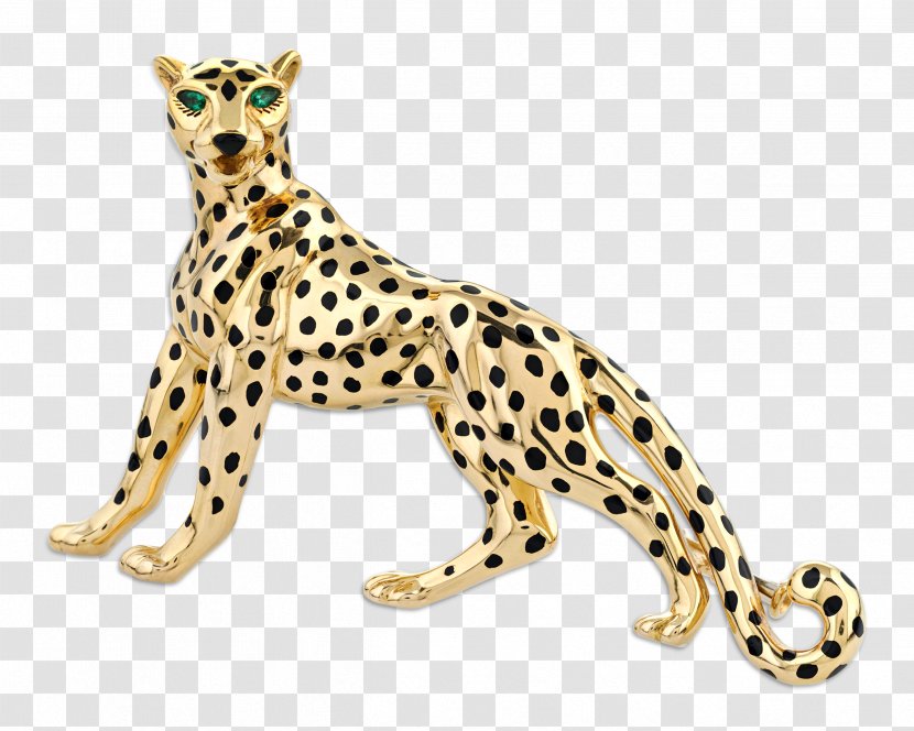 Leopard Cheetah Brooch Earring Cartier - Mammal Transparent PNG