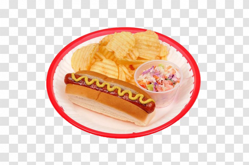 Hot Dog French Fries Take-out Potato Chip Mustard - Bun - Plates Of Bread And Chips Transparent PNG