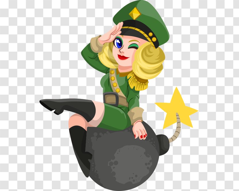 Soldier Cartoon Female Clip Art - Tree - Beautiful Hand-painted Sitting On A Bomb Transparent PNG