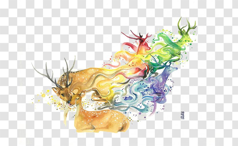 Watercolor: Animals Watercolor Painting Drawing Illustration - Organism - Color Deer Transparent PNG