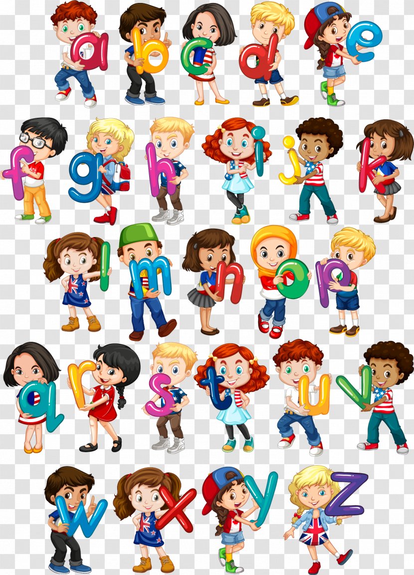 Euclidean Vector Child Letter Woman Illustration - Social Group - Hand-painted Children Holding English Letters Transparent PNG