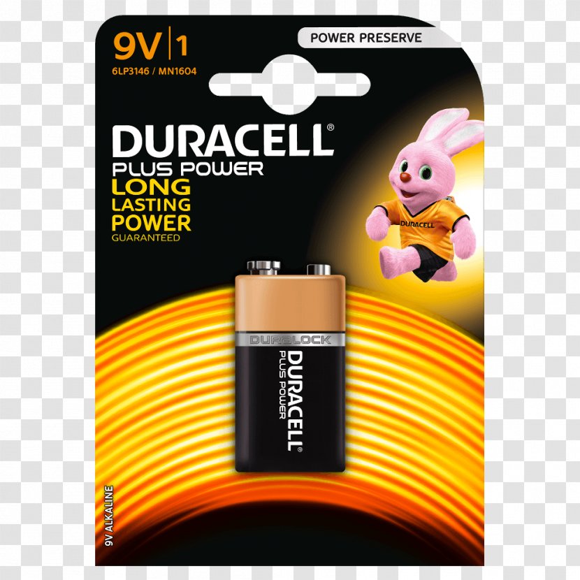 Nine-volt Battery Duracell Electric Alkaline Rechargeable - Yellow - 9v Transparent PNG