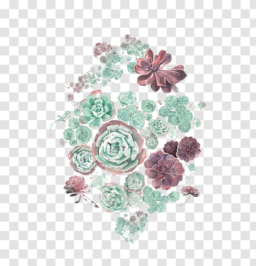 Succulent Plant Drawing Printing Painting - Watercolor - Green Flowers Transparent PNG