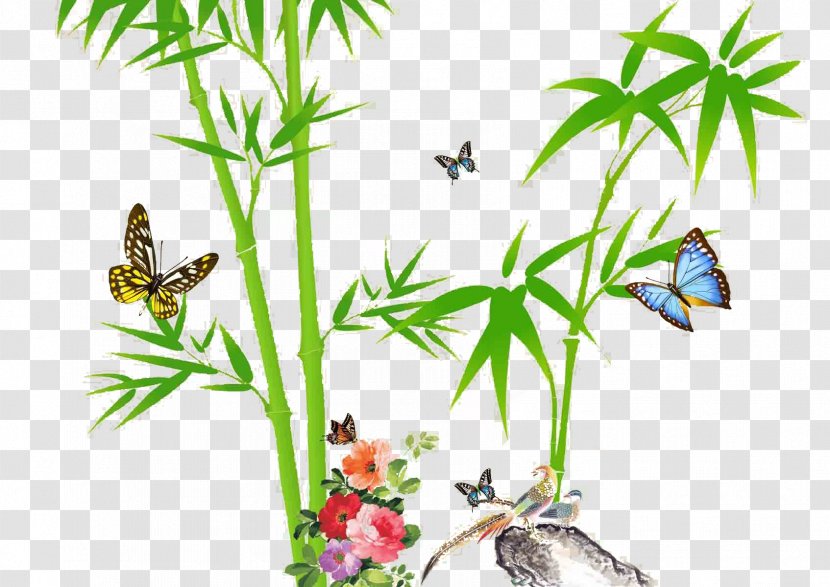 Bamboo Four Gentlemen Chinese Painting - Flowering Plant - Cartoon Leaves Picture Material,Chinese Wind Fresh Transparent PNG