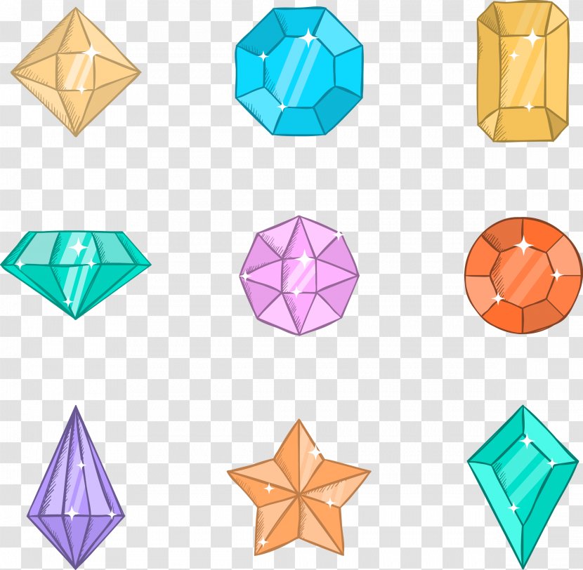 Diamond Computer File - Drawing - Vector Hand-painted Cartoon Diamonds Transparent PNG