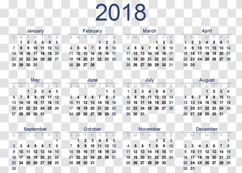 Online Calendar Template Year Time - 2018 Transparent PNG